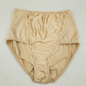 Vintage Vanity Fair Beige Nylon Panty High Waist Full Bottom Womens S Lace Trim